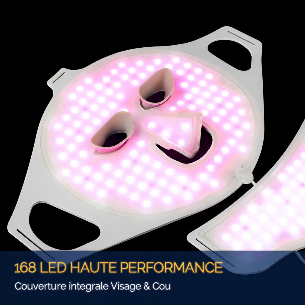 Femme utilisant le masque LED visage Neovaskin – résultat peau éclatante