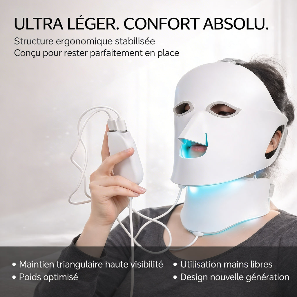 Détail masque LED Neovaskin – 7 modes luminothérapie rouge bleu vert jaune